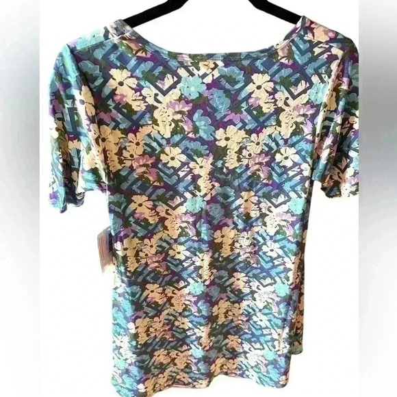 Lularoe turquoise & purple floral XXS Perfect T. Pattern on pattern..NWT - Picture 2 of 6
